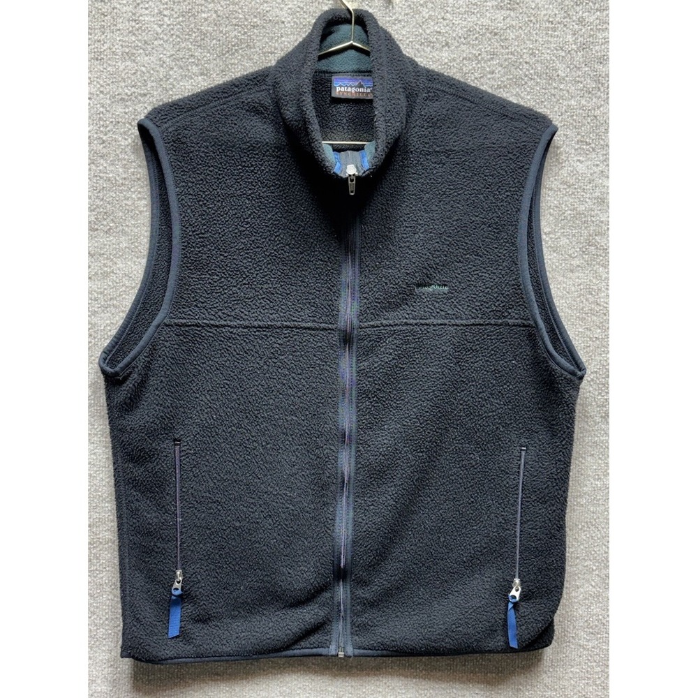 Vintage Patagonia Synchilla Mens Fleece Vest Full Zip Black Size Large USA Made